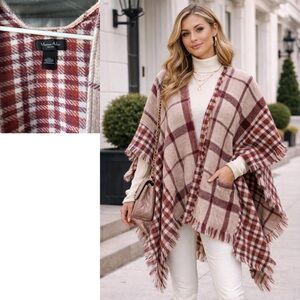 Morgan Aldler New York Plaid Fringe Poncho